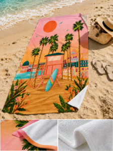Pink Tropical Sunset Beach Towel – Digital Printed Summer Towel, Soft & Quick Dry Pool Towel, Aesthetic Coastal Beach Blanket - Image 2