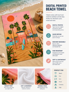 Pink Tropical Sunset Beach Towel – Digital Printed Summer Towel, Soft & Quick Dry Pool Towel, Aesthetic Coastal Beach Blanket - Image 3