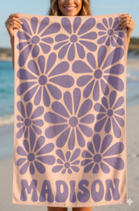 Custom Name Beach Towel with Retro Daisy Design – Personalized Summer Pool Towel - Image 4