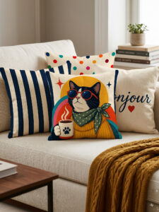 Cute Cat Cushion Cover Set (4 Pieces) – 43x43 cm - Image 2