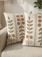 Botanical Cushion Cover Set of 2 – Neutral Leaf Throw Pillow - Image 2