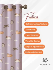 Pastel Purple Cat Curtain – Kids Room Window Panel - Image 3