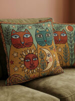Boho Cat Cushion Cover Set of 2 – Colorful Artistic Throw Pillow - Image 2