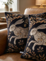 Rabbit Cushion Cover Set of 2 – Vintage Botanical Throw Pillow – Cottagecore Home Decor - Image 2